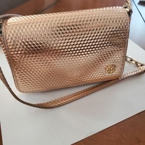TORY BURCH textured ROSE gold leather crossbody elegant bag WOMEN'S AUTHENTIC